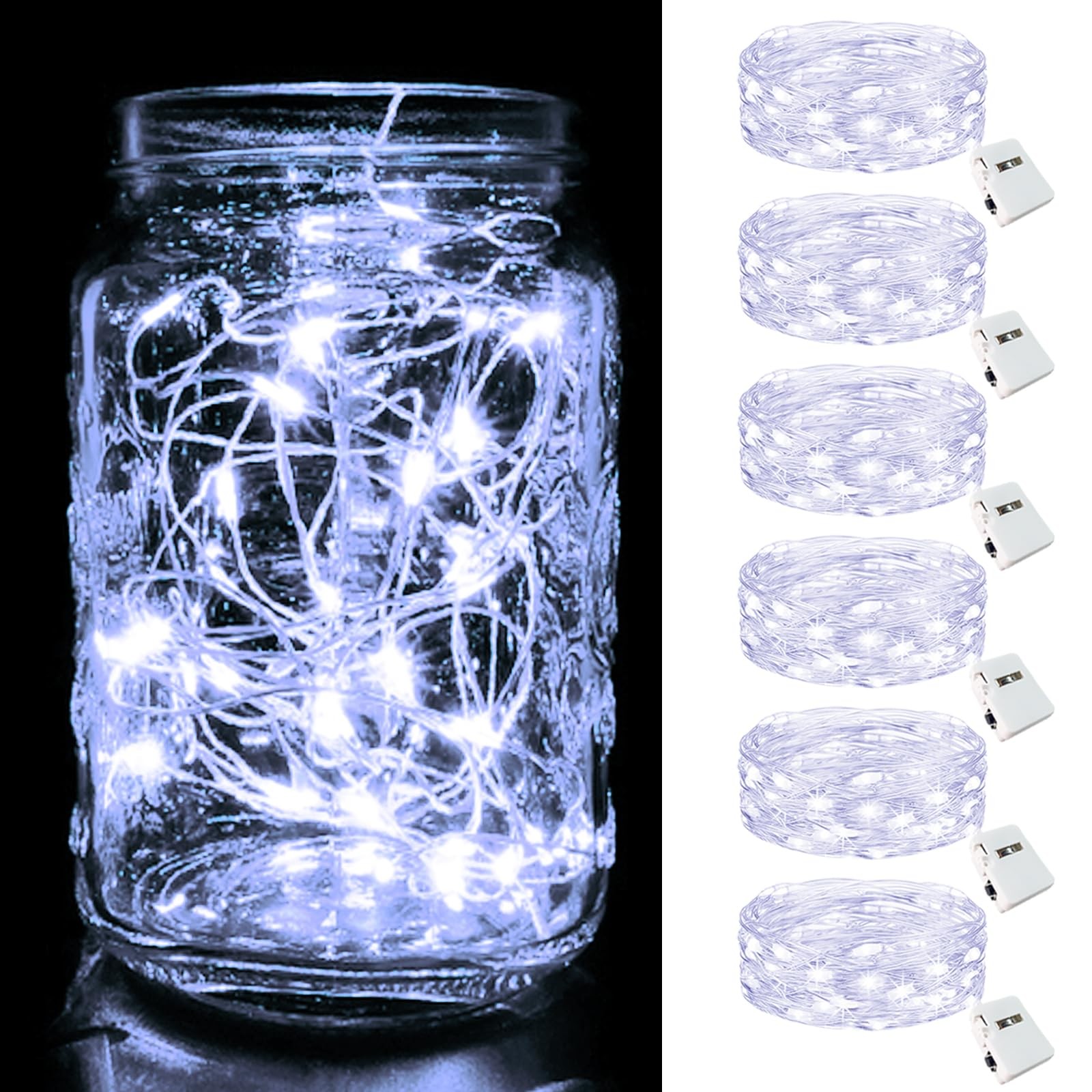 btfarm 6 Pack Fairy Lights Battery Operated [3 Modes], 7ft 6 Pack, Cool White