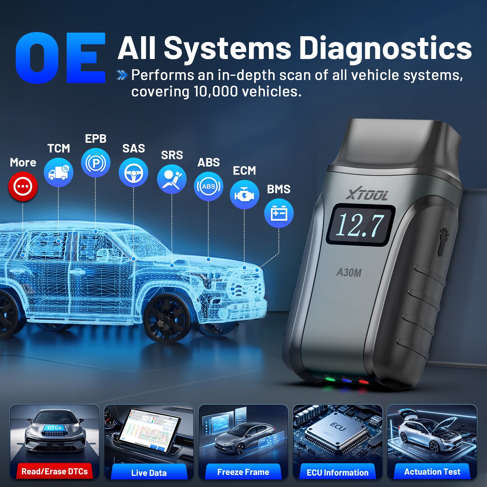 USED XTOOL A30M OBD2 Scanner Code Reader Full System Car Diagnostic Tool NEWEST