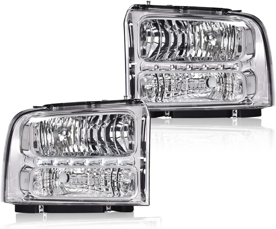 LED DRL Headlights 05-2007 Ford F250 F350 F450 F550 Super Duty Clear Chrome Lamp