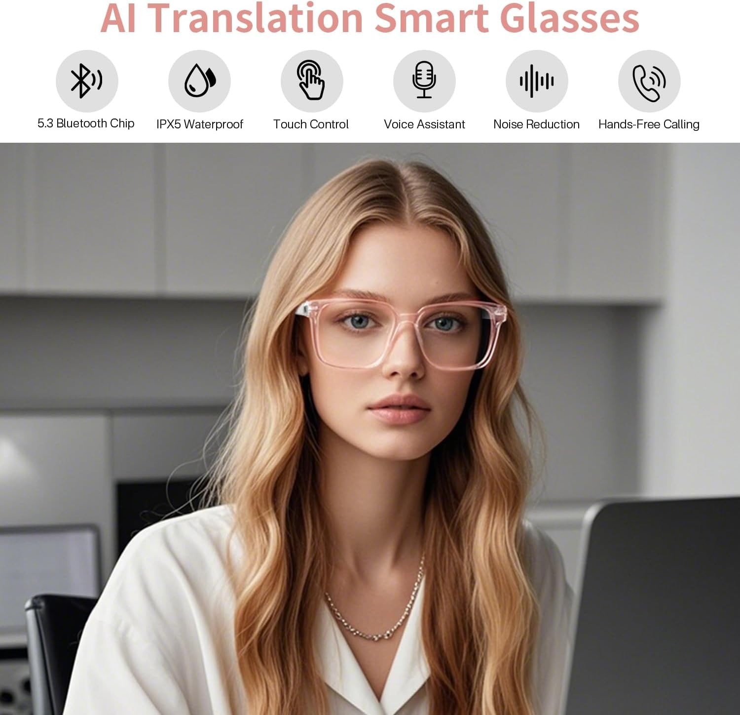 Multi-Functional AI Smart Glasses - Voice Assistant & Audio Playback, Pink