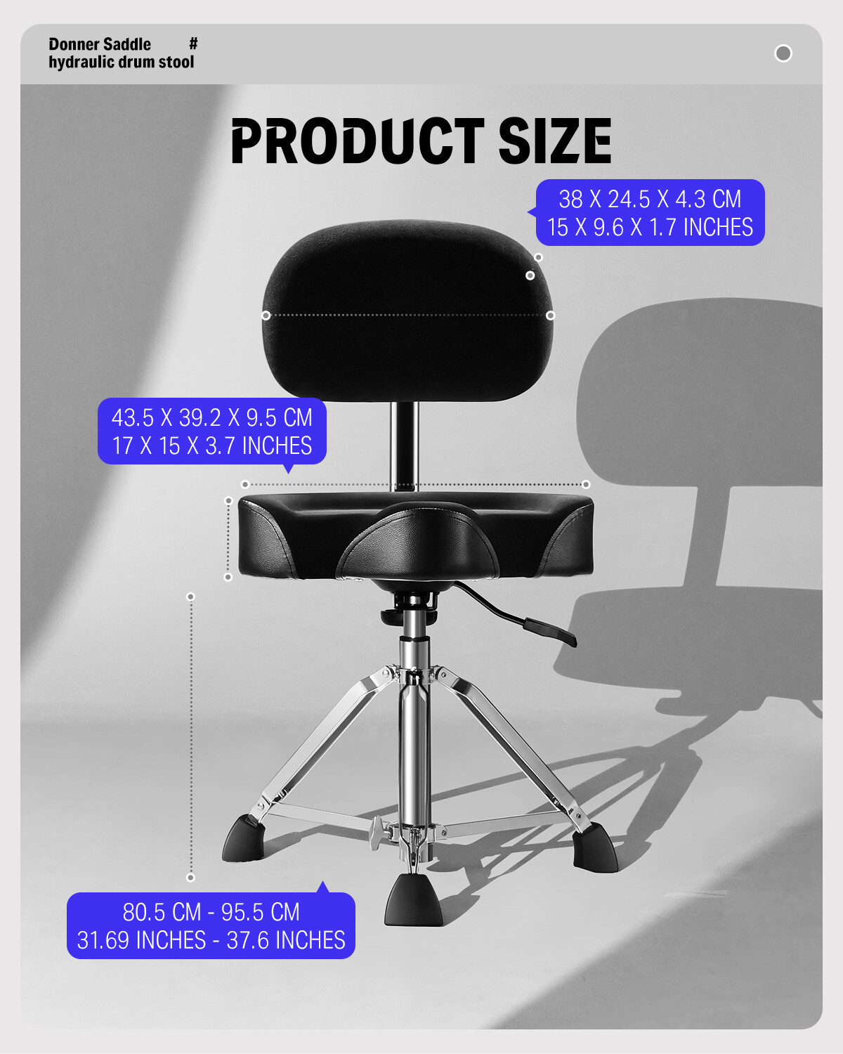 Donner Drum Throne With Backrest Motorcycle Style Stable Height Adjustable Stool
