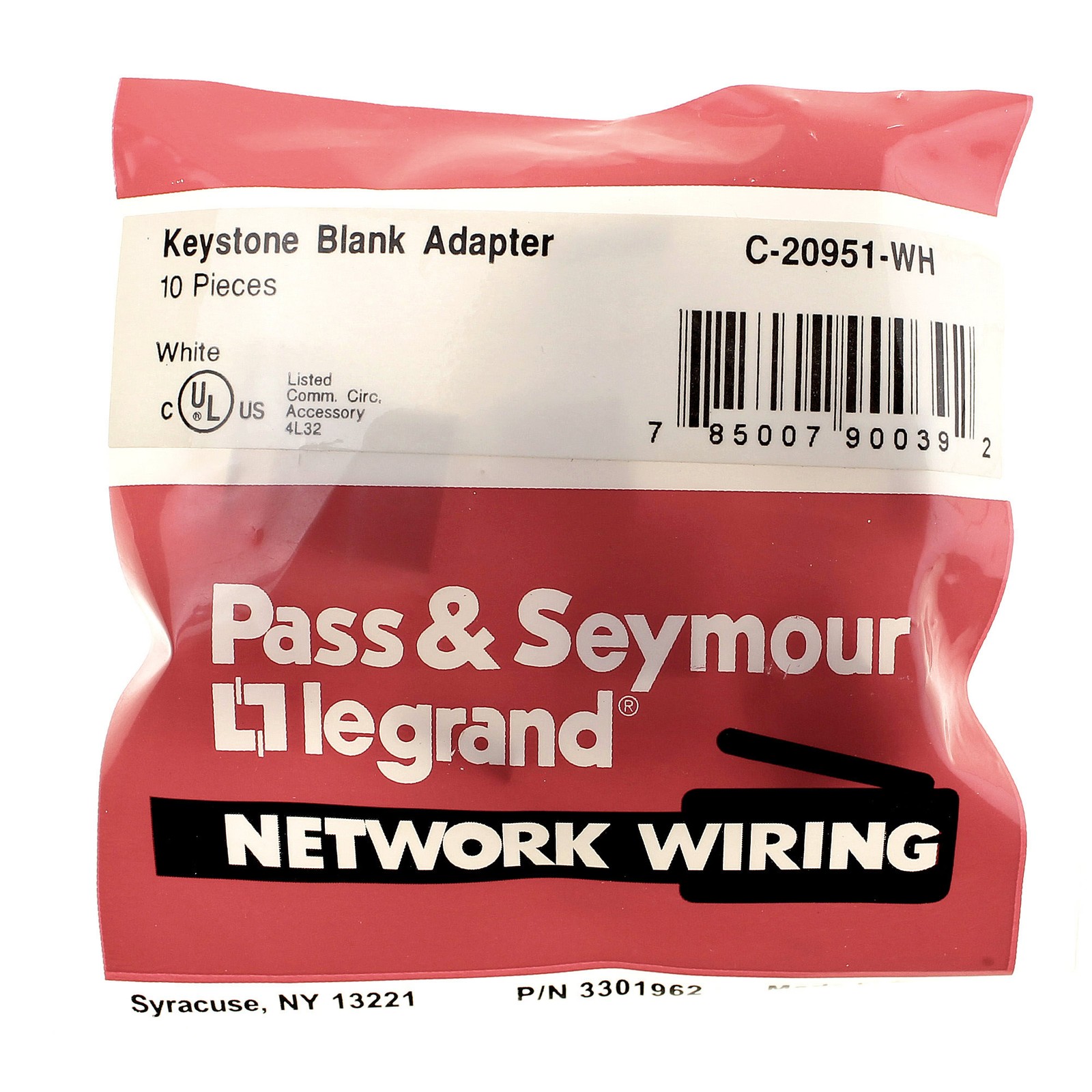 PASS & SEYMOUR C-20951-WH KEYSTONE NETWORK BLANK, BLANK INSERT, WHITE (10 PACK)