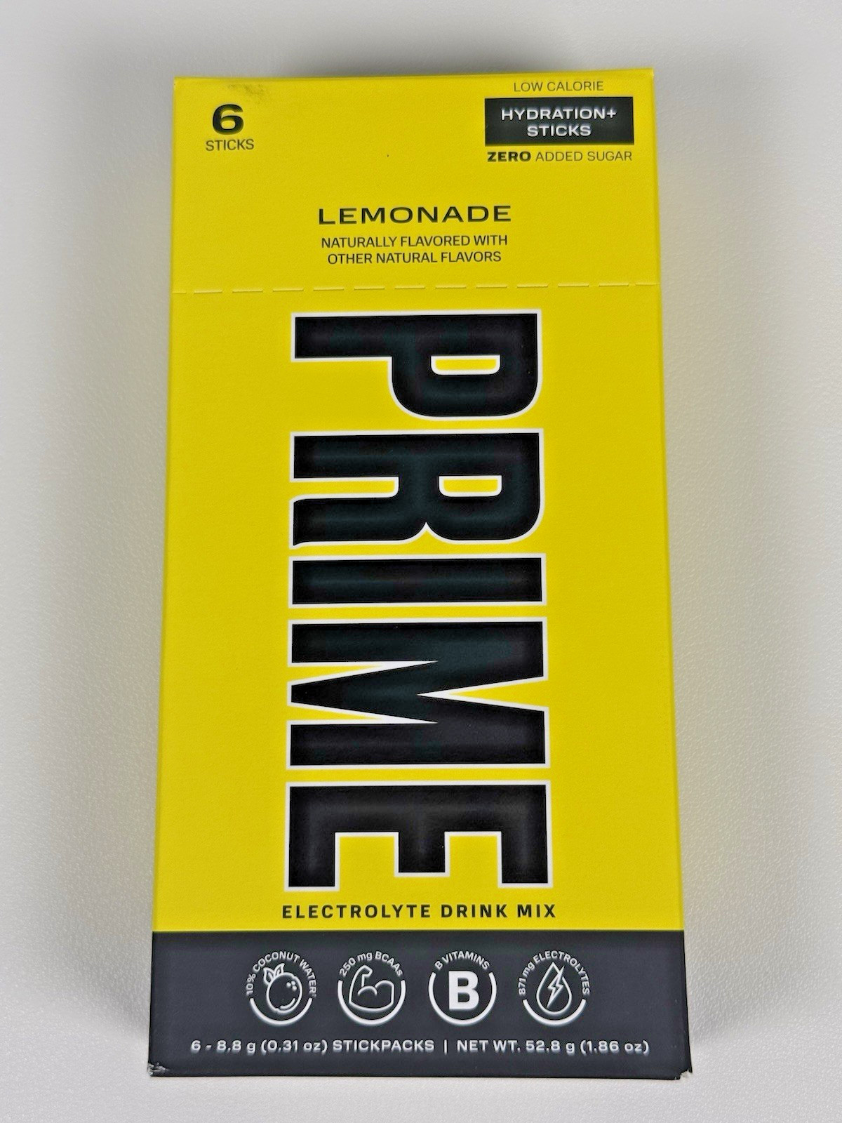 Prime Hydration Lemonade Electrolyte Drink Mix 6 Sticks Box