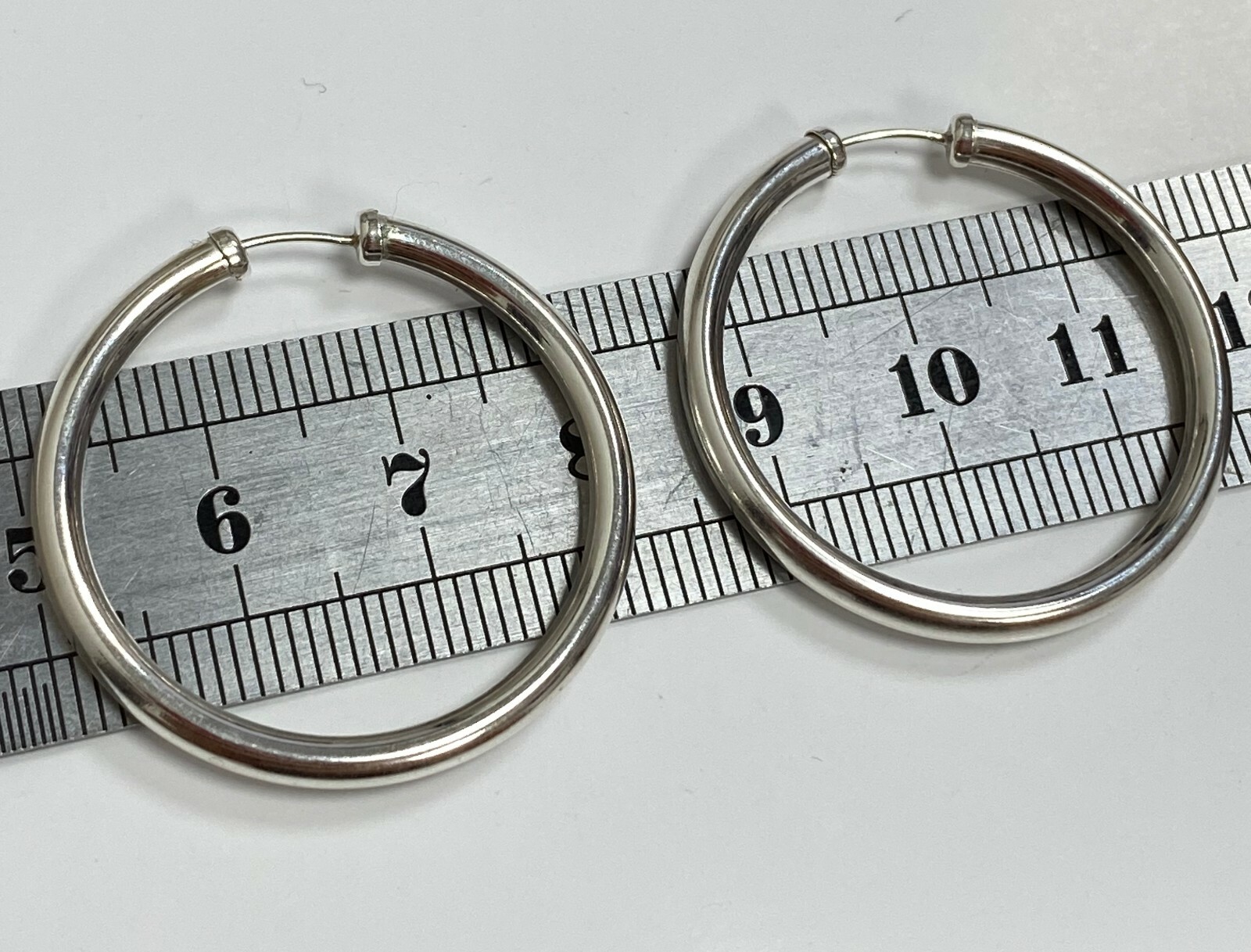 Sterling Silver 30mm Chunky Capped Sleeper Hoop Earrings - Solid 925 Silver