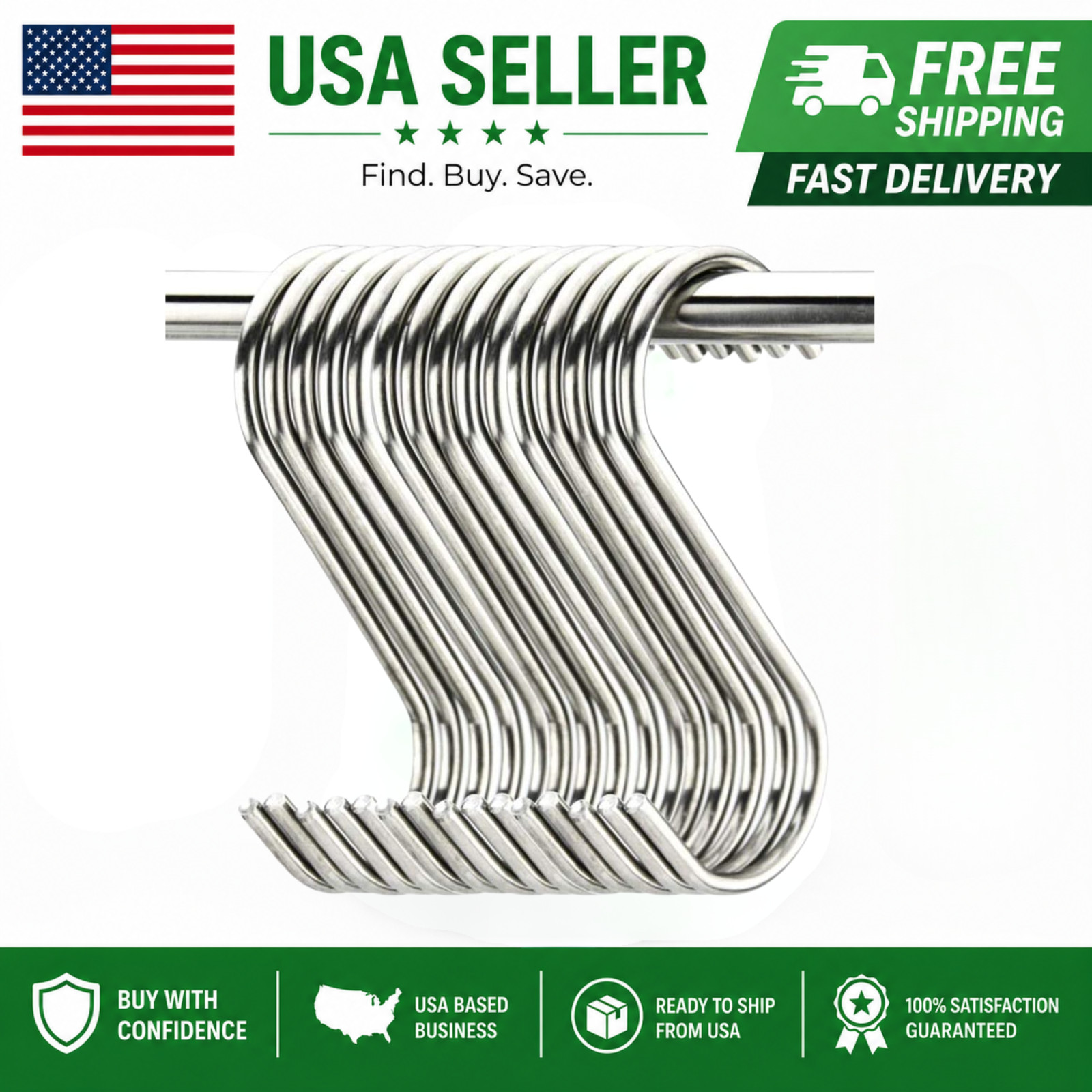 20 Pack 3.5" Stainless Steel Metal S Hooks Heavy Duty Hanging Hooks for Clothes