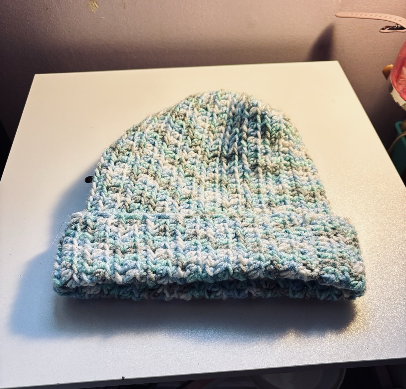pack of 3! Handmade Knitted Beanies Adult Size Pastel Purple Blue Multicolor