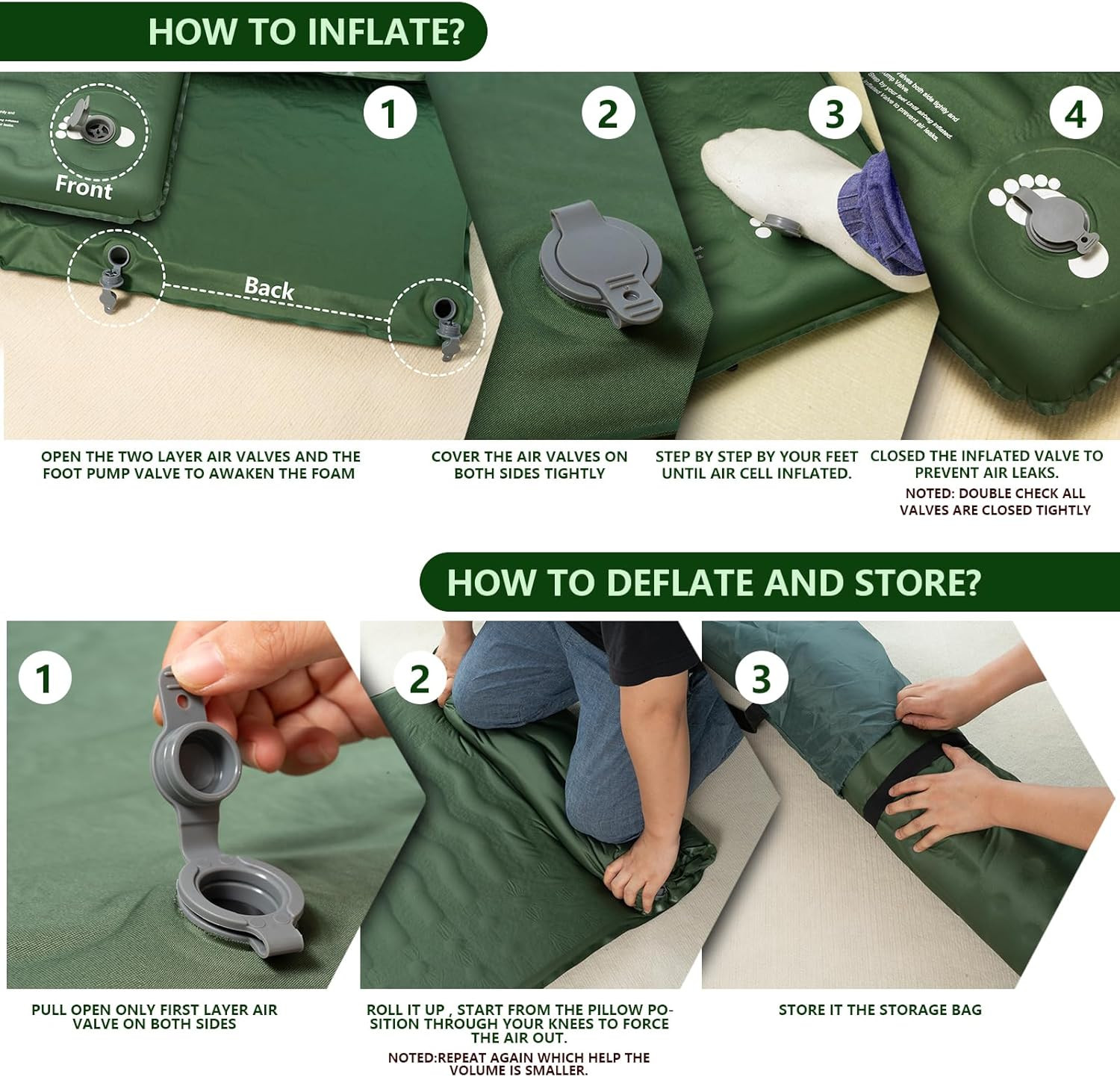 Memory Sleeping Pad, Compact Thick Foam Sleeping Mats with Pillow, 9.5 R-Value I