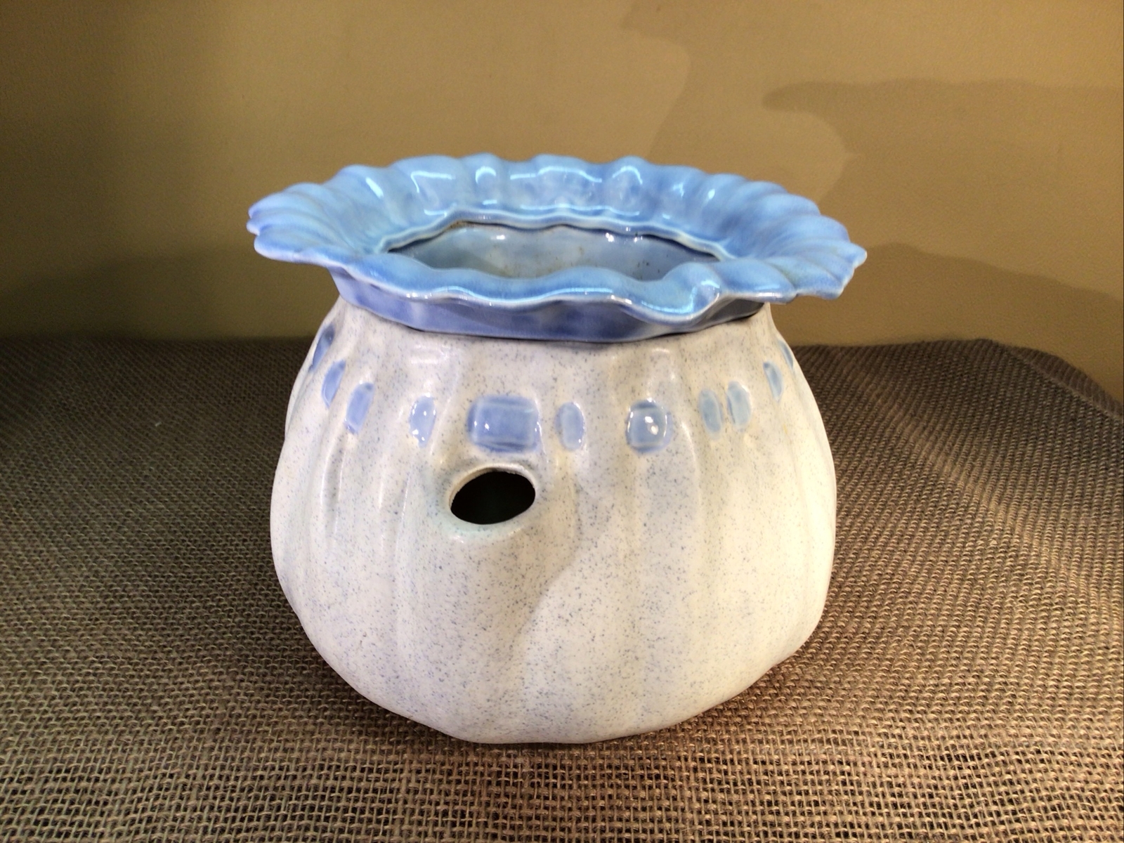Vtg. Self Watering Double Planter Handmade Ceramic Porcelain, Dated 1989 Signed