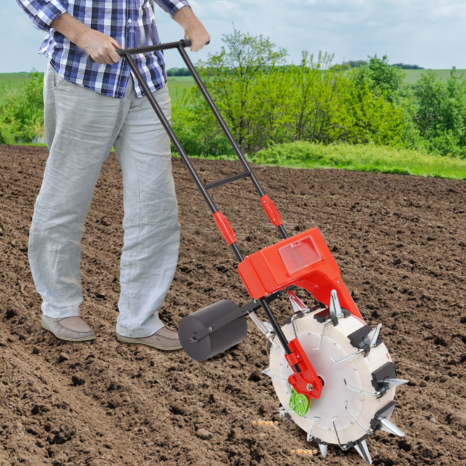 Push Garden Seeder For Seed W/ Rust-resistant Blade Hand-push Roller Seeding