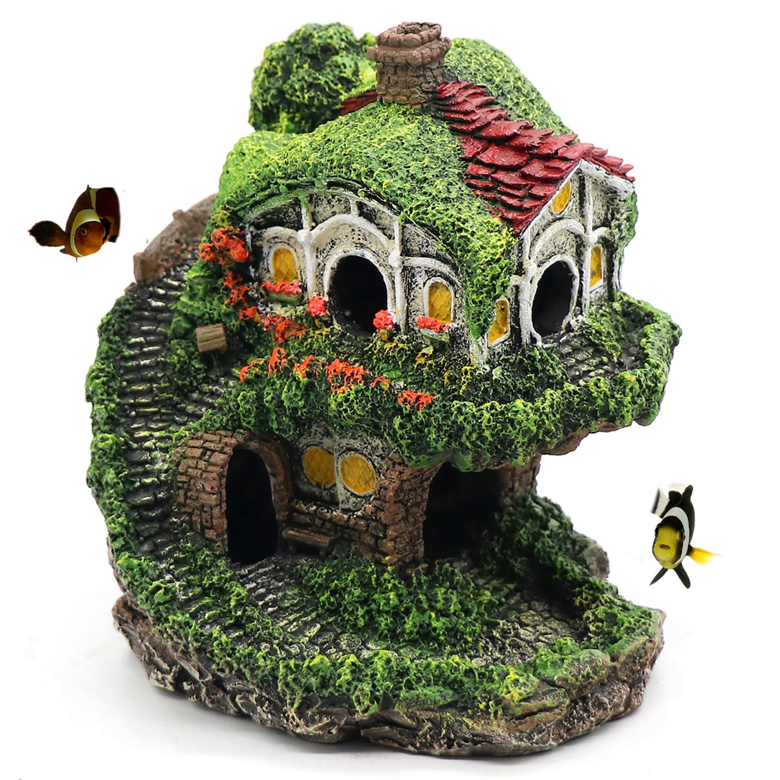 relaqcc Aquarium Decor Hideaway Cave, Betta 5.5 x 4.7 x 5.7 inches, Green