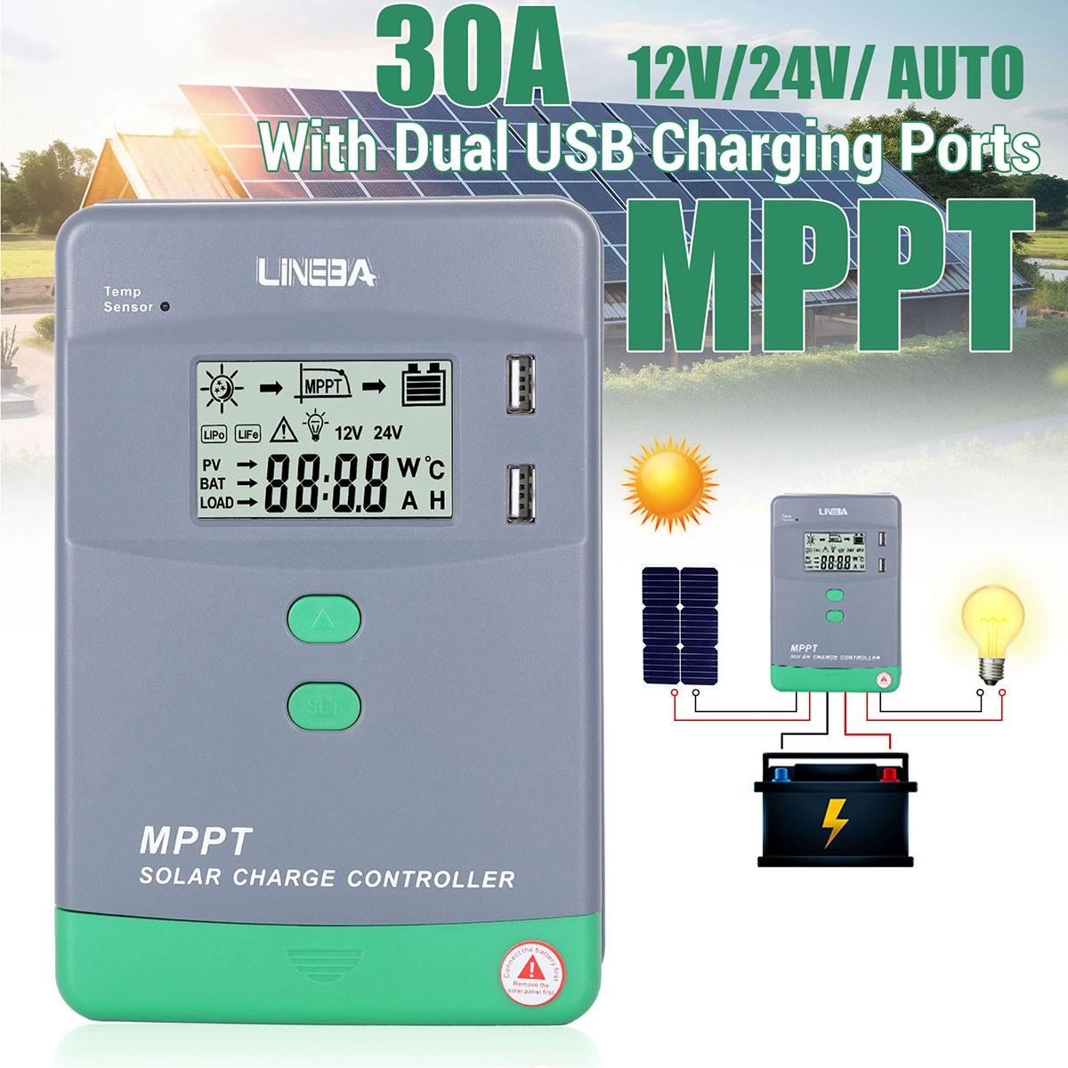 5200W MPPT 100A/12V 24V 36V 48V Solar Charge Controller Solar Panel PV Regulator