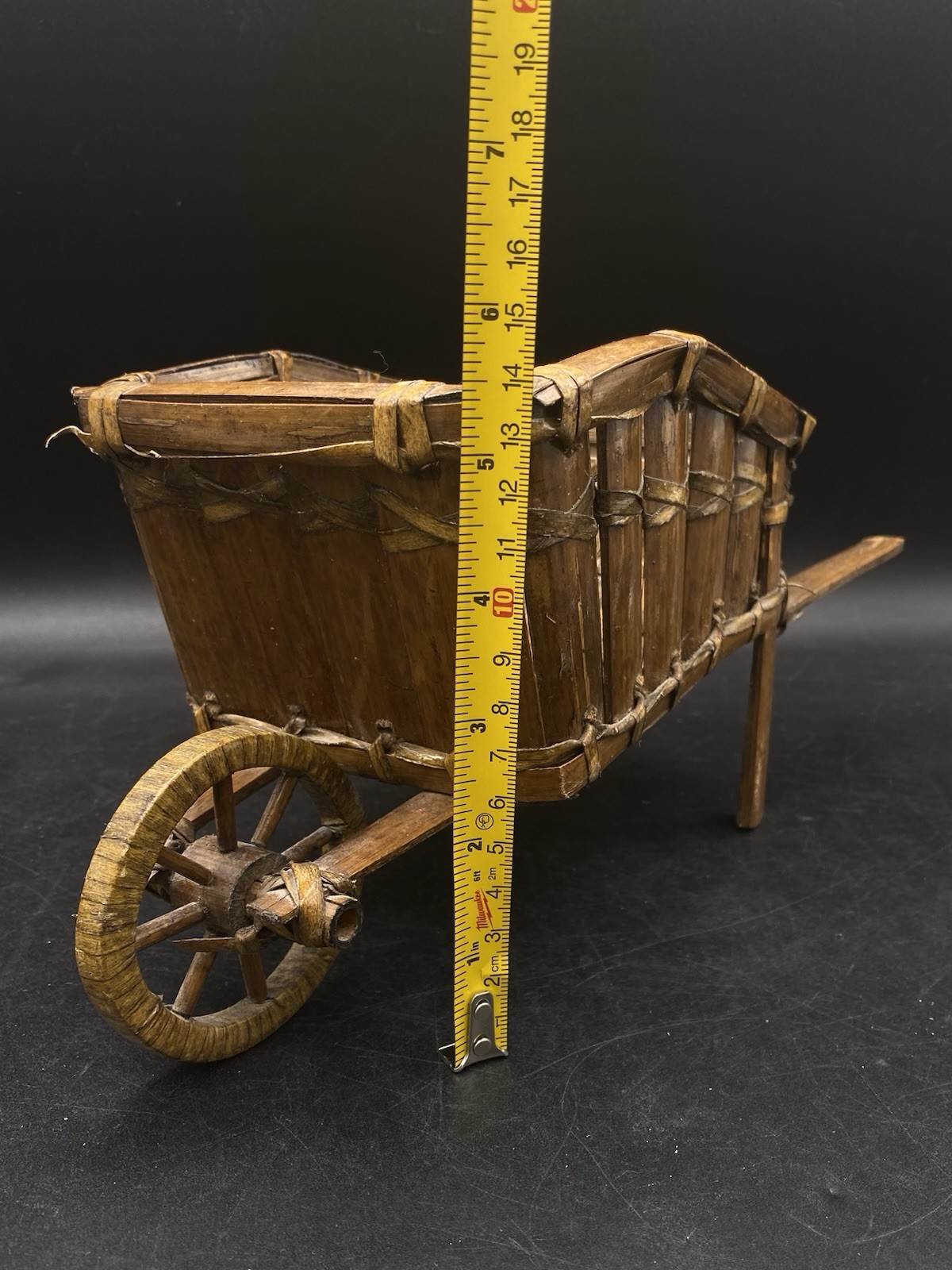 Wicker Wheelbarrow Cart Display Basket Plant Holder Vintage READ
