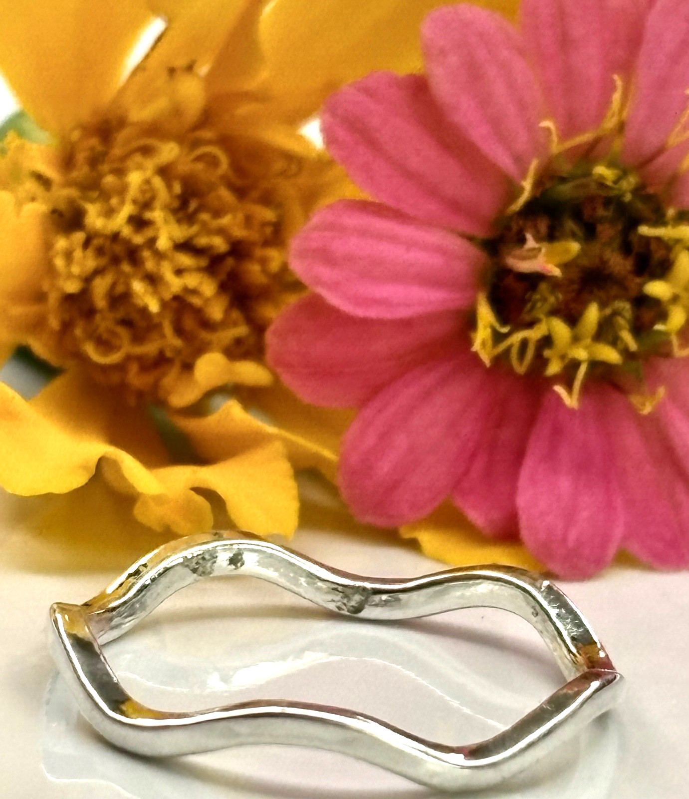 hand made fine silver 999. stacking Minimalist thin ring Big waves . 1 ring