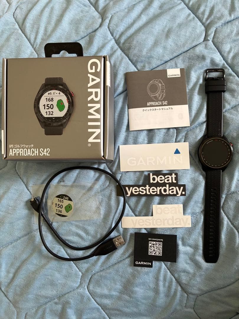 Garmin Approach S42 Black Golf GPS Watch Box Manual Charging Tested Used