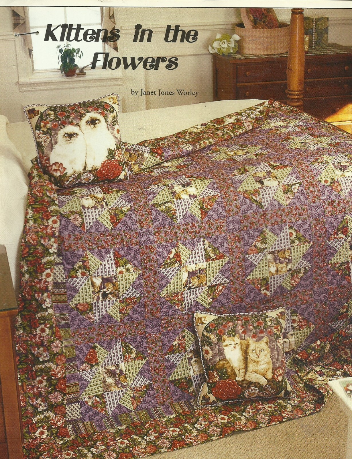 B0123  KITTENS IN THE FLOWERS QUILT PATTERN/INSTRUCTIONS