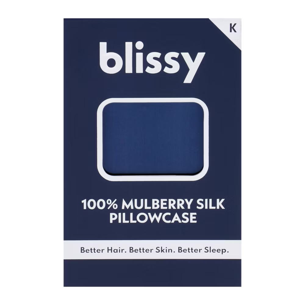 Blissy King 600 Thread Count Silk Pillowcase Navy Blue