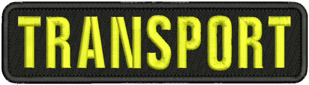 "Transport" embroidery patch 2x8 inches hook on back yellow on black