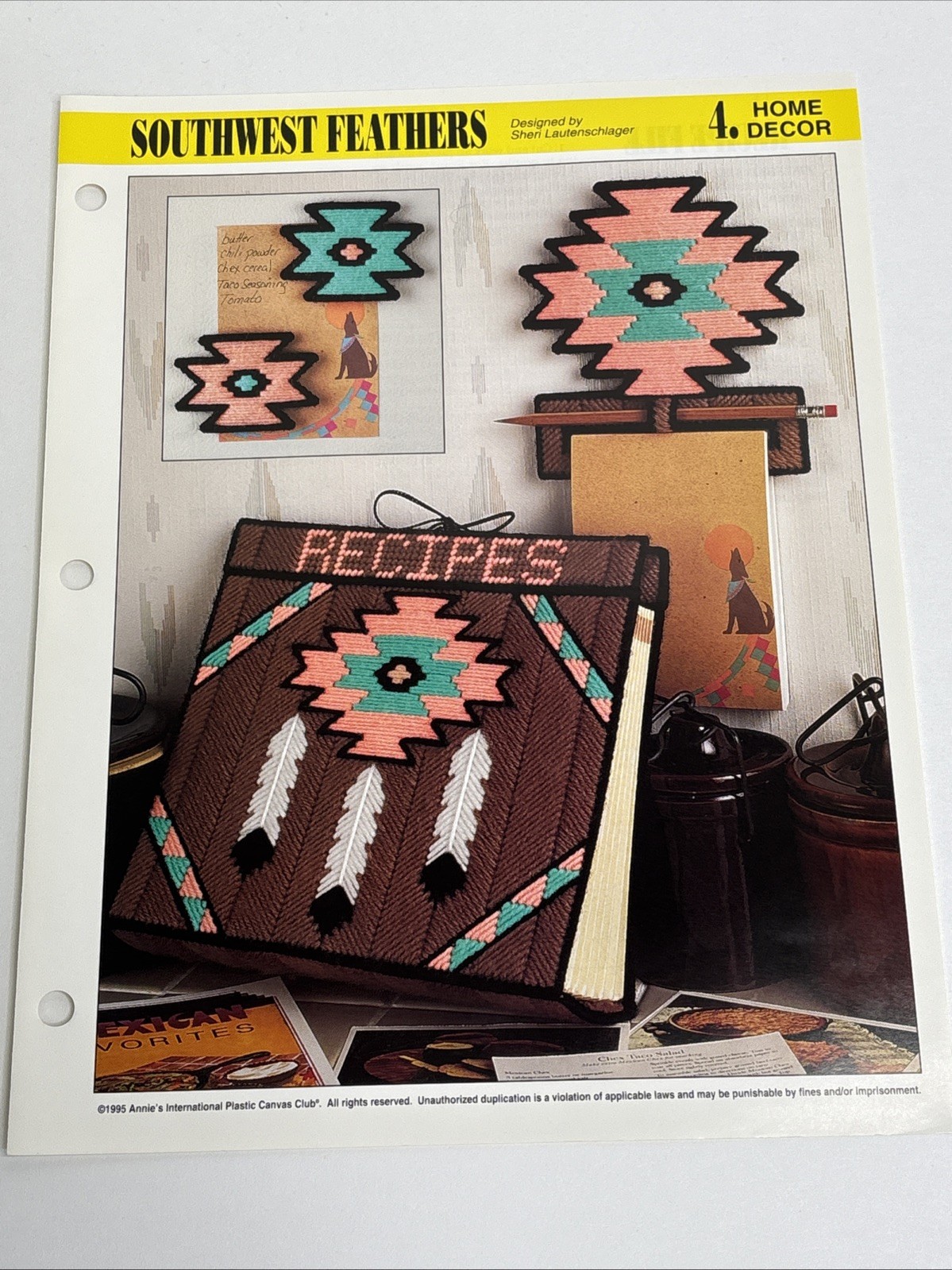 Southwest Feathers Recipe File Annie's Attic Plastic Canvas Pattern Page