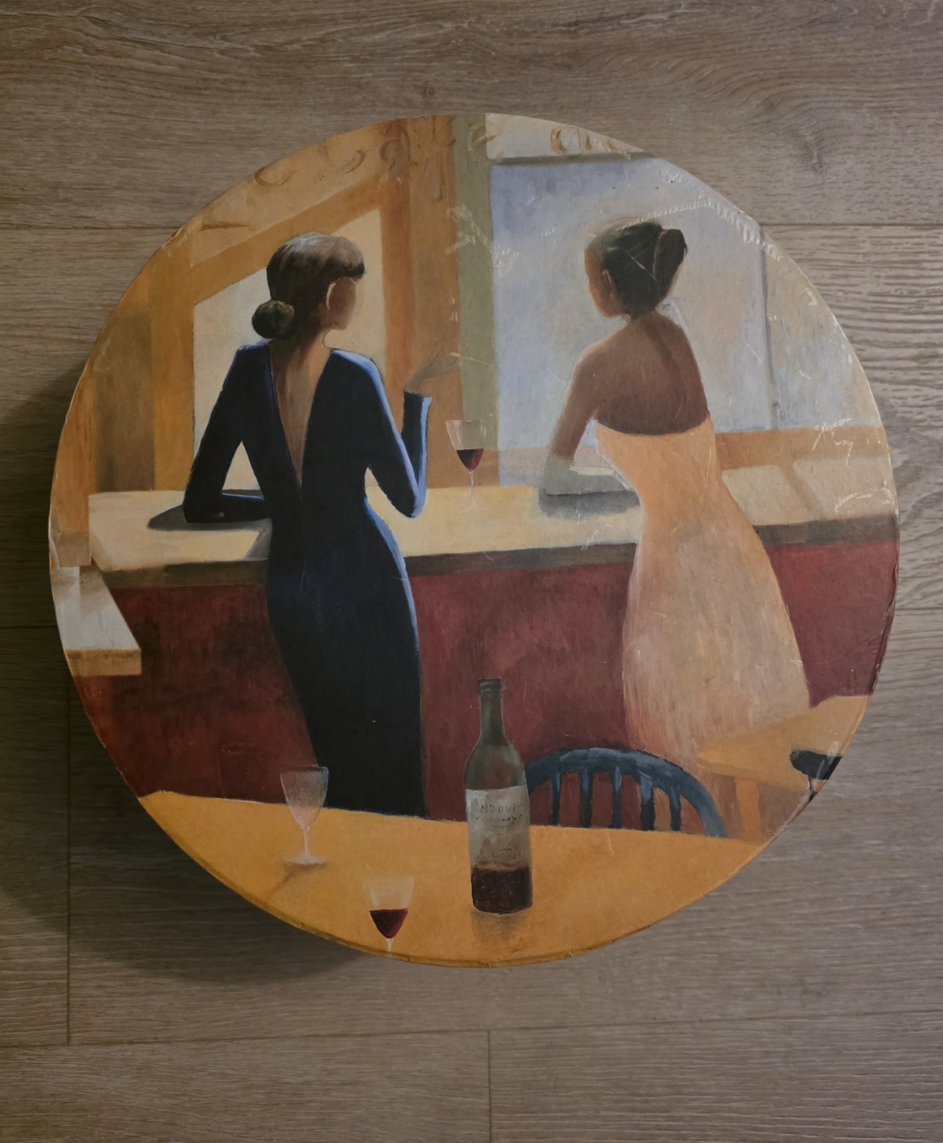 Round Multicolor Cardboard Box, Art Theme Women Scene Decorative Storage