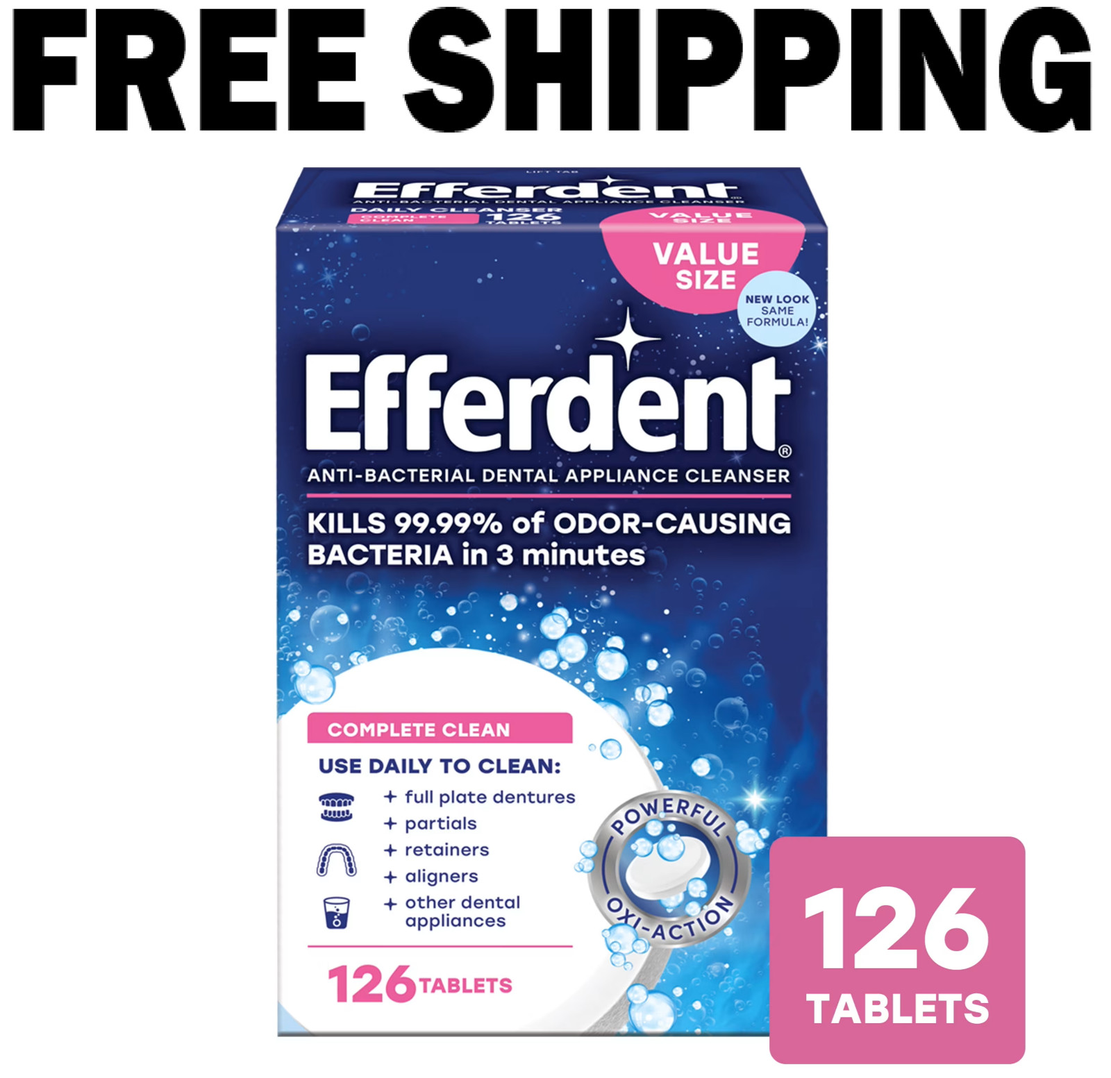Efferdent Retainer & Denture Cleaner Tablets, Complete Clean, 126 Count