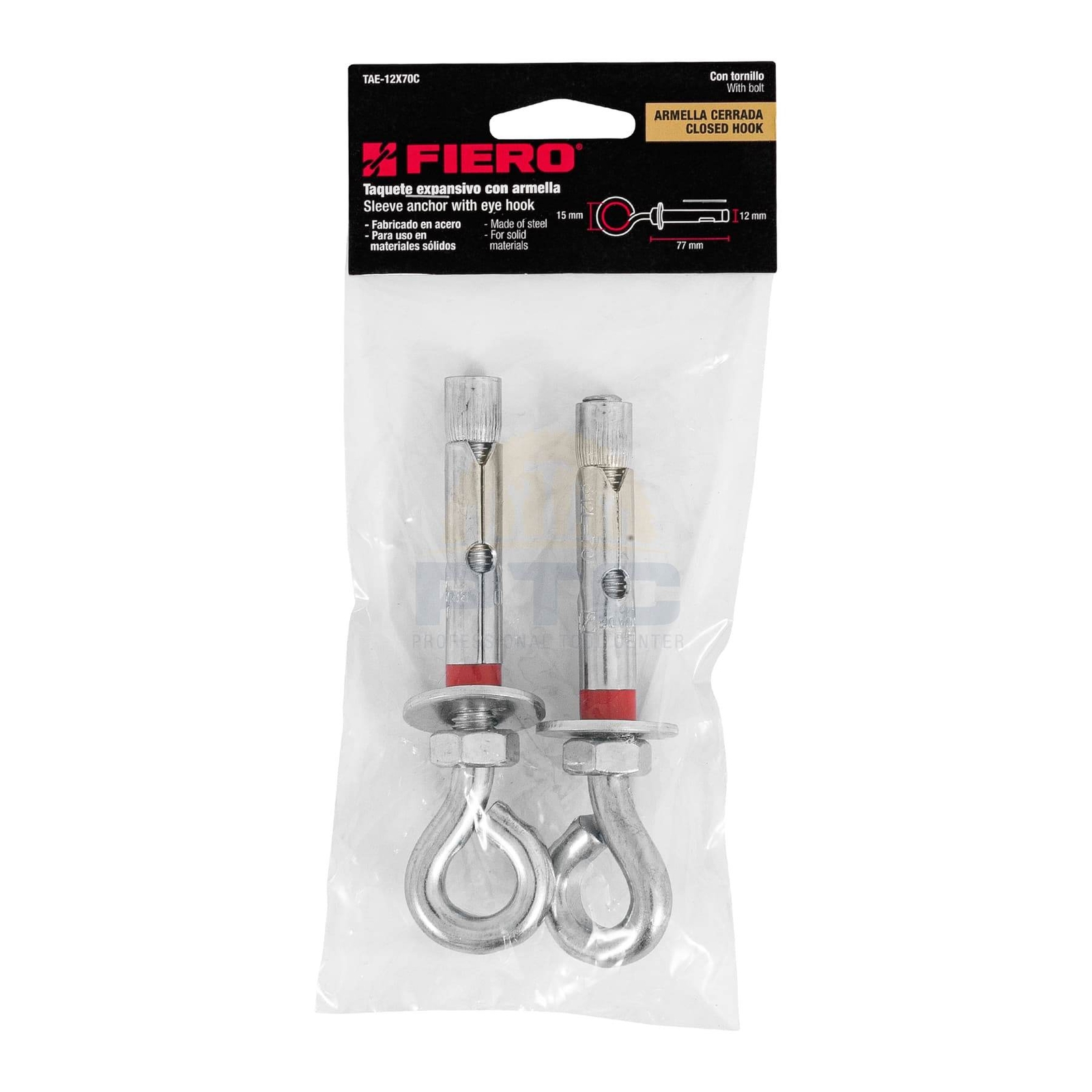 Fiero TAE-12X70C Bag with 2 expansion plugs 12x70 mm with closed eyebolt