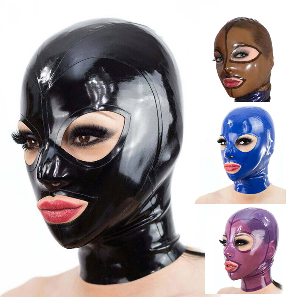 Latex Hood Unisex Mask Solid Color with Trim Eyes Fetish Party Catsuit Cosplay
