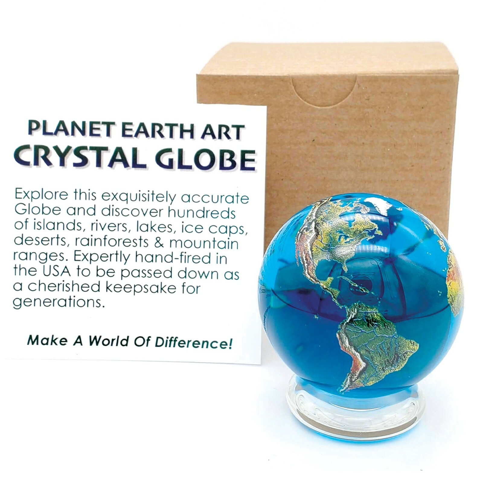 2" Aqua Crystal Earth Globe w/ Glass Base