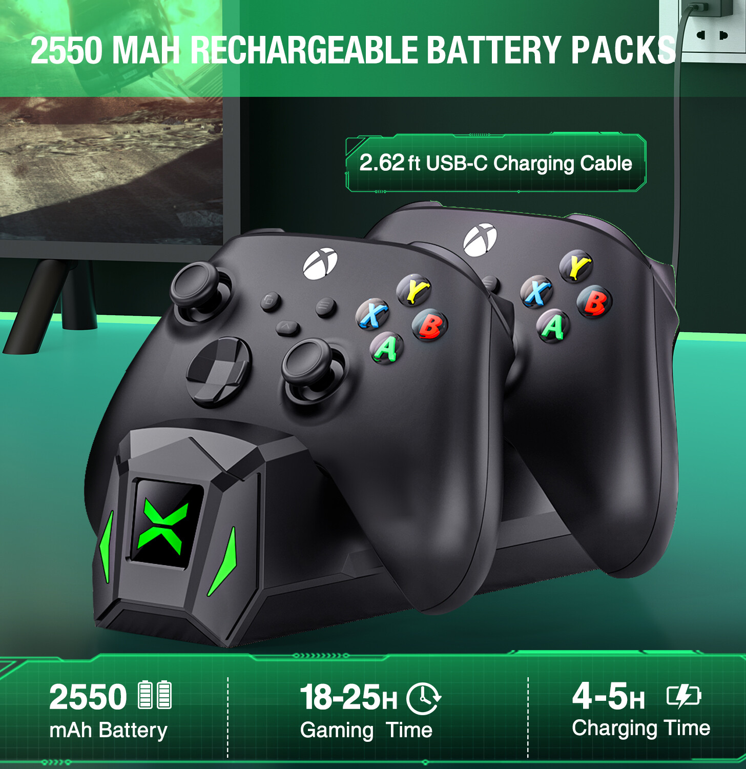 Rechargeable Battery Pack Charging Dock For Xbox One Elite/Series X S Controller