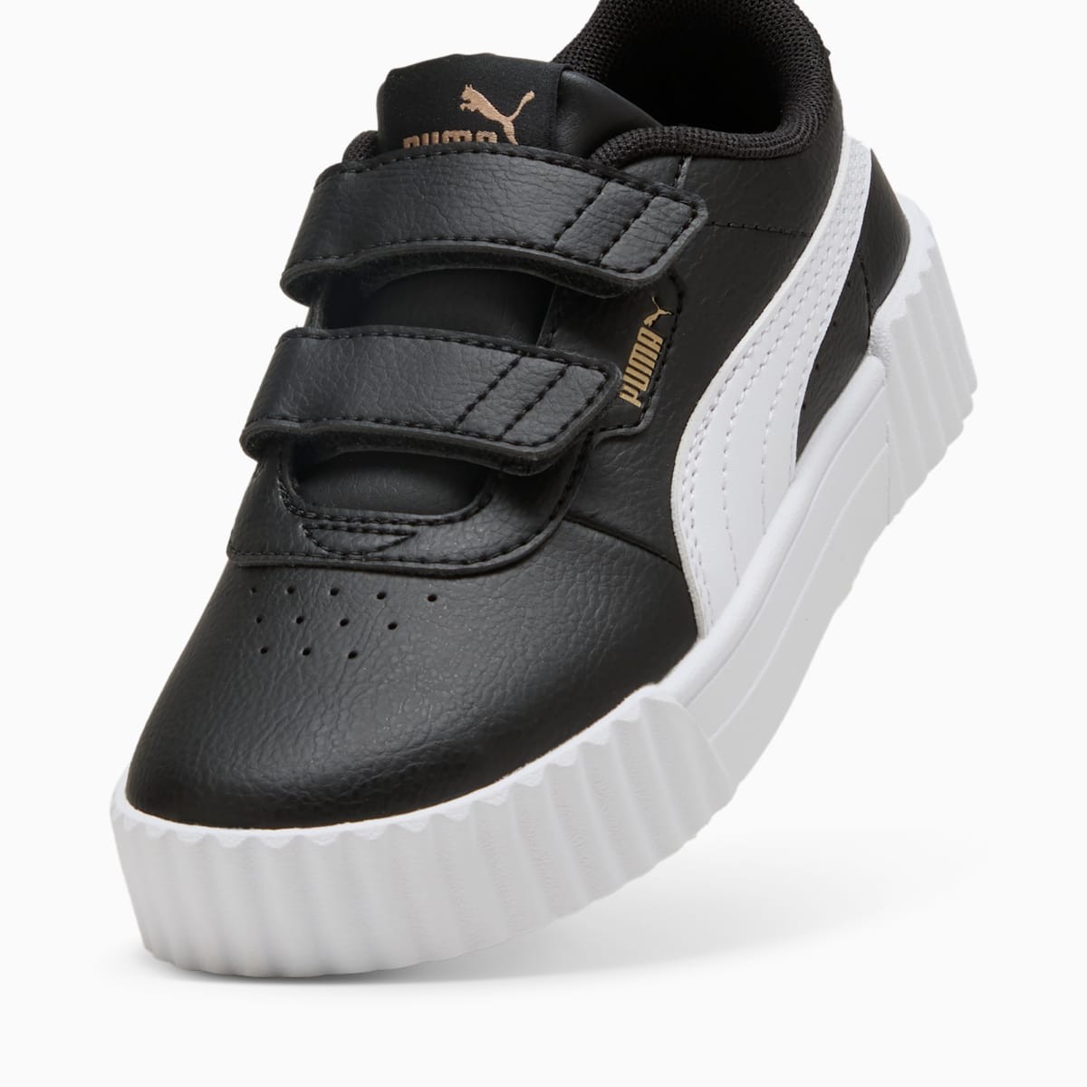 Puma Unisex Little Kids' Carina Hook and Loop Shoes, Black-White-Gold, Puma Blac