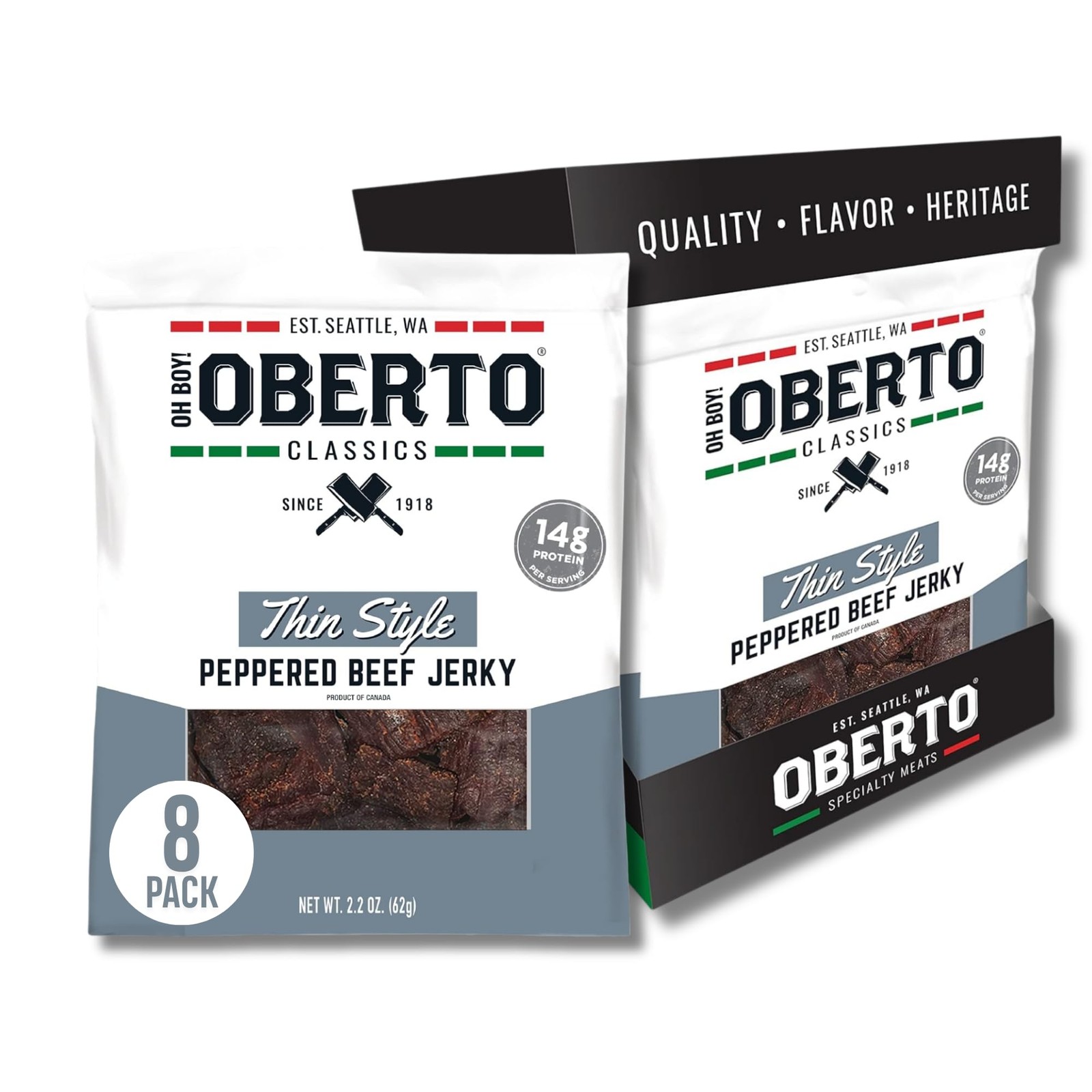 Oberto Classics Thin Style Beef Jerky, Peppered Flavor, 2.2 Ounce (Pack of 8)
