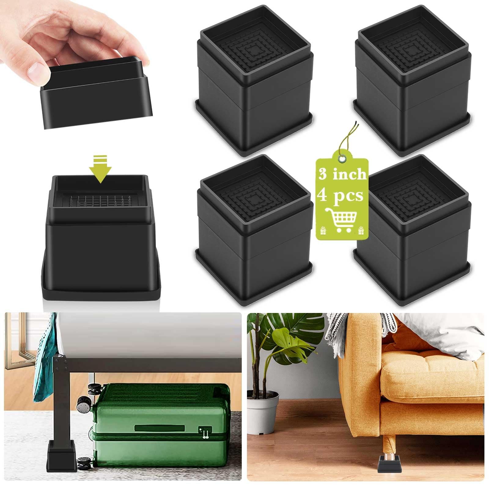 4 Pack Furniture Risers 3 Inch, Adjustable Bed Risers Heavy Duty for Table De...