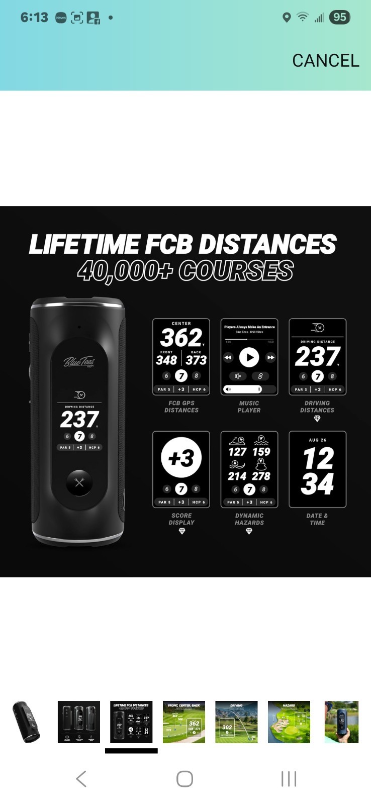 Blue Tees Golf Player+ GPS Speaker with Touch Screen Display, 10+ Hours Battery,