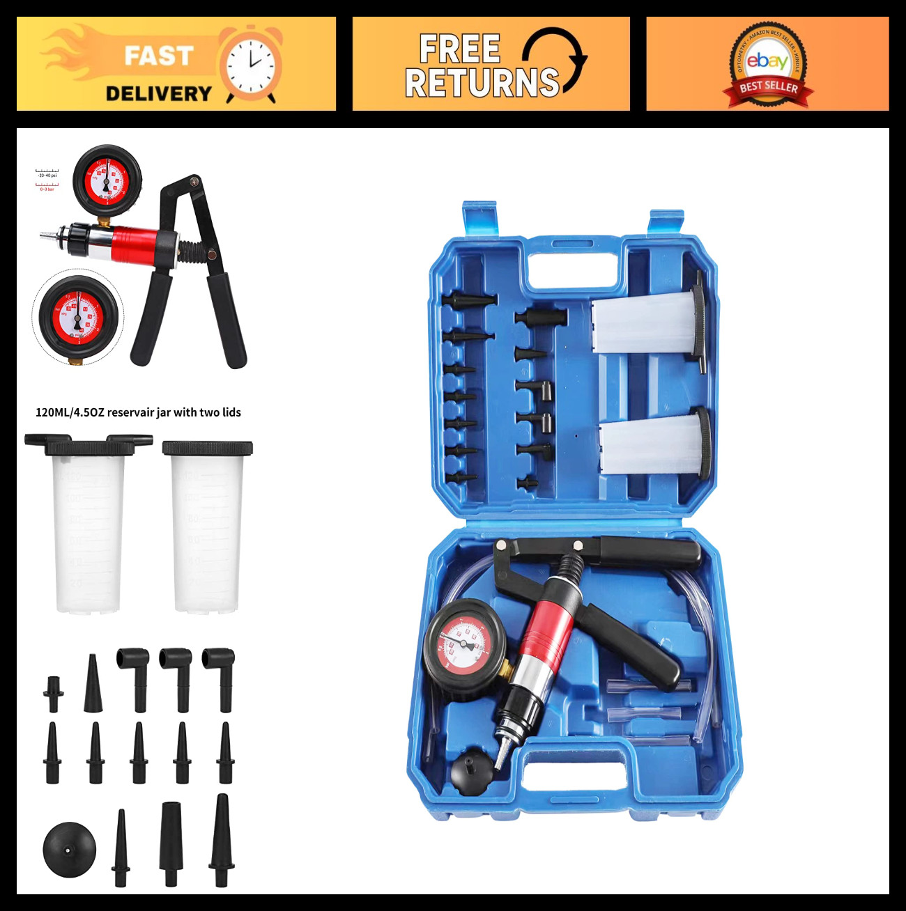 23PCS Handheld Vacuum Pump Brake Bleeder Kit with Adapters & Reservoirs for Cars