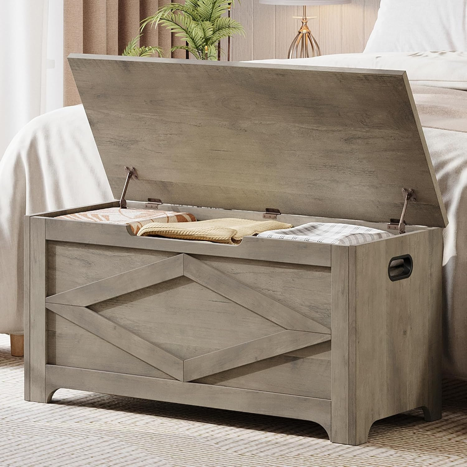 Storage Chest, Wooden Storage Bench, Modern Style Lift-Top Shoes Bench with Safe