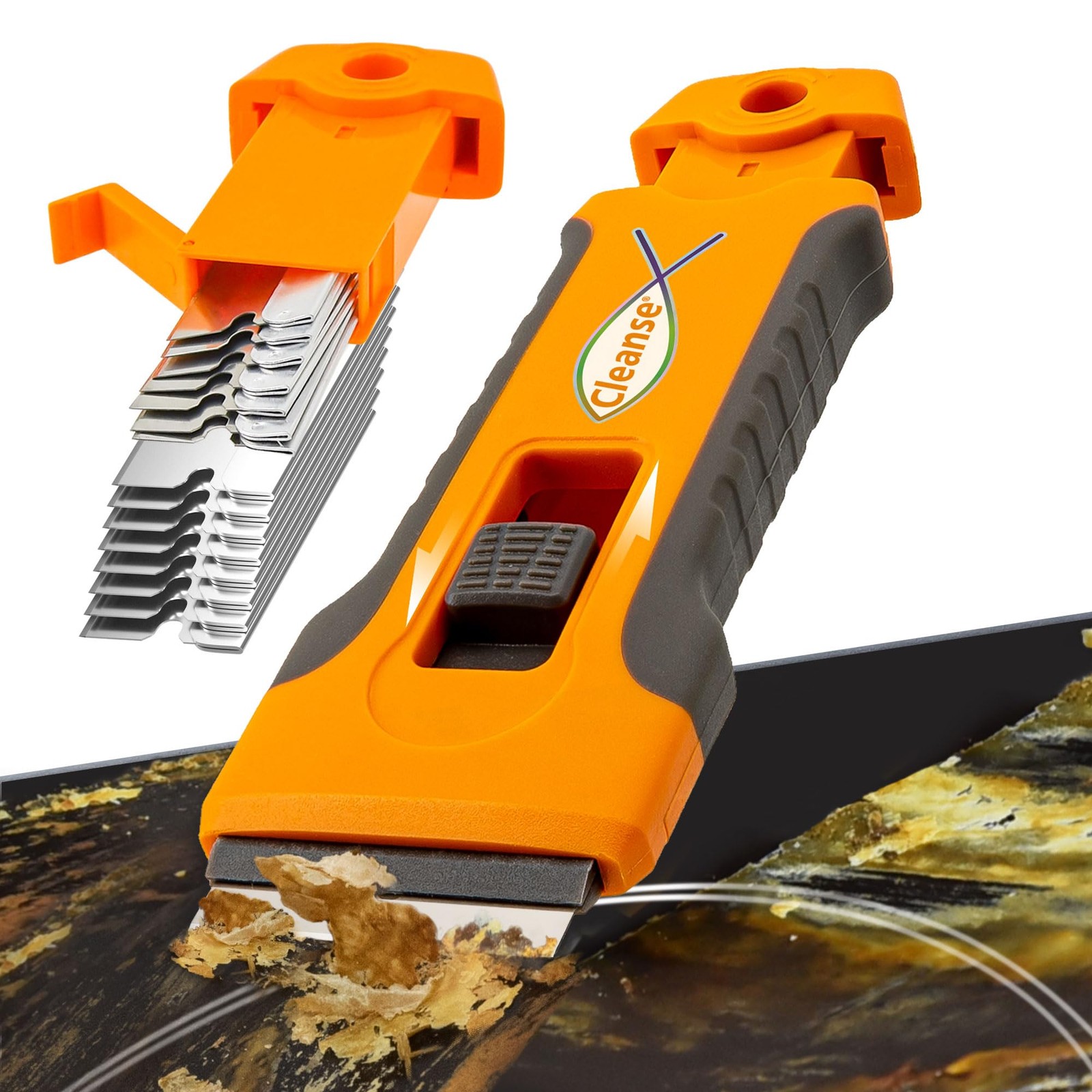Razor Blade Scraper Tool with 15pcs Extra Blades, 16 Piece Set, Orange