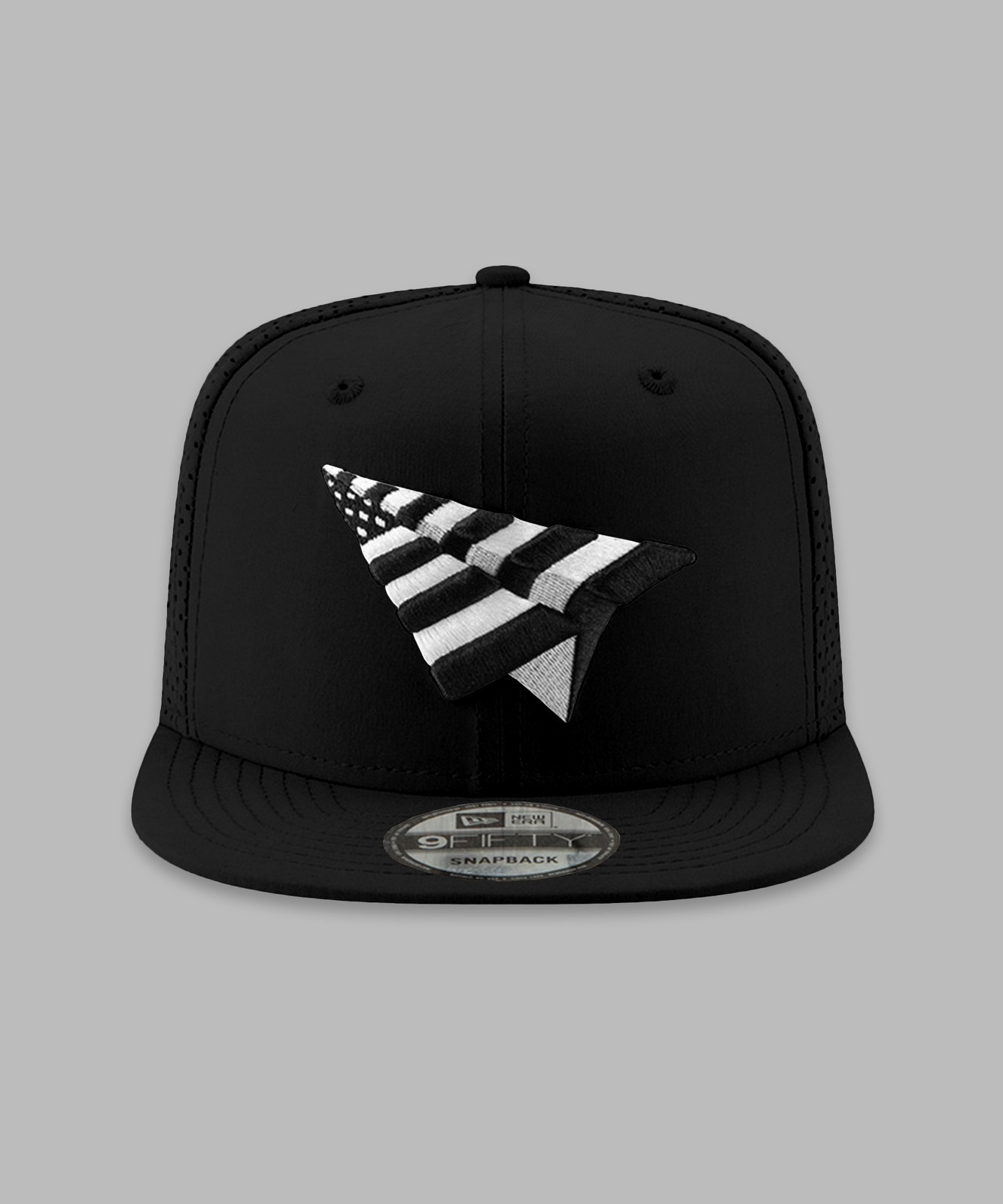 Perforated Black "On The Run II" High Crown 9Fifty Snapback Hat BLACK OS
