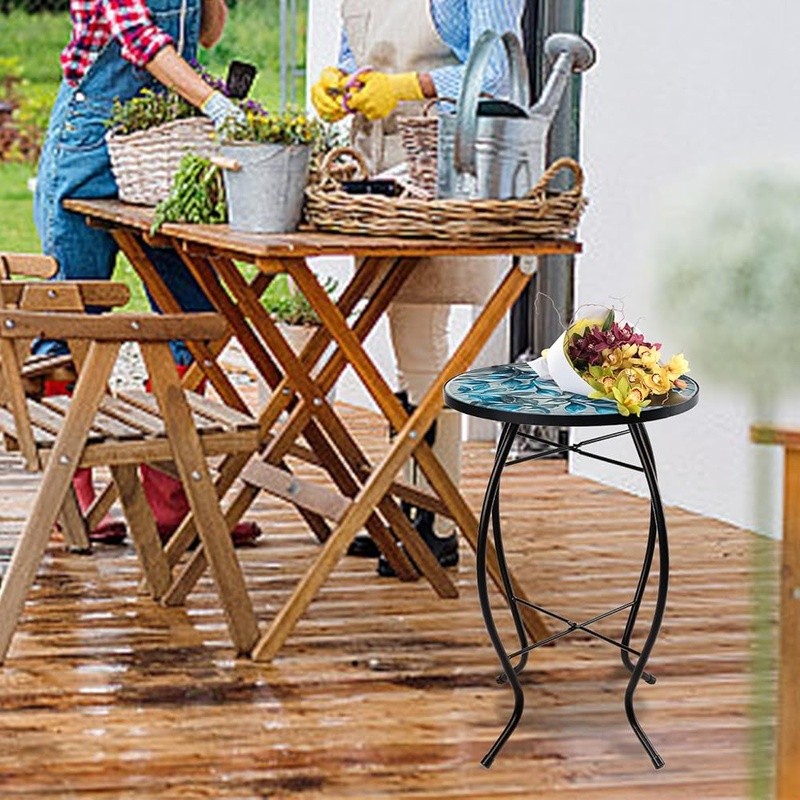 Outdoor Side Table Decorative Patio Table Sturdy Metal Easy Assembly Rust Proof