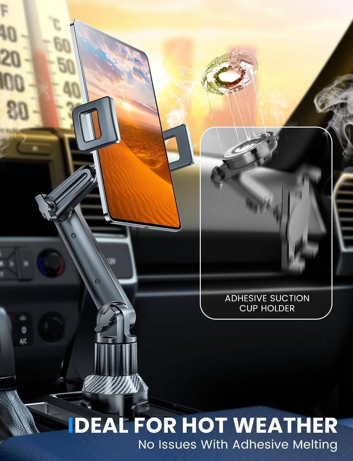 Cup Holder Mount for iPad: 15" Adjustable Height & Secure Grip