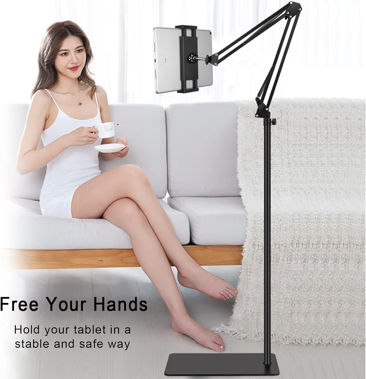 Tablet Floor Stand Double Weighted Base Adjustable Holder for 4.5-13" Devices