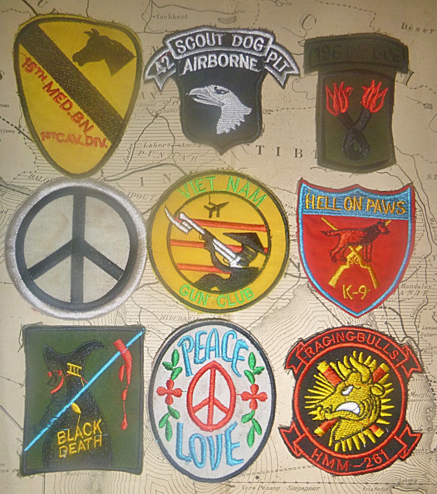 Lot of 9 Patch - VC Gun Club - Black Death - 101st Airborne - Vietnam War, 9-25