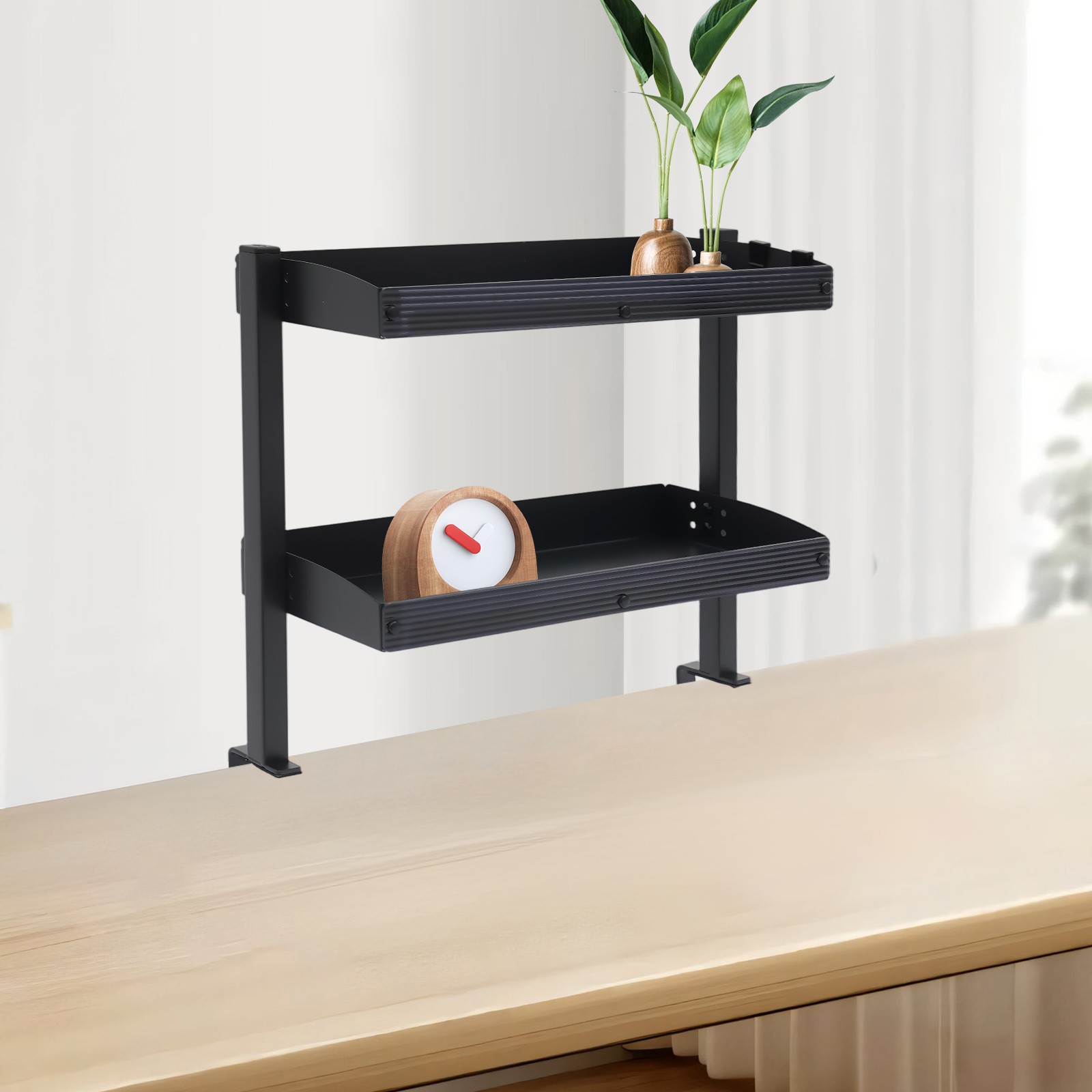 Modern Countertop Desk Shelf, 2-tier Shelving With Adjustable Storage Tray