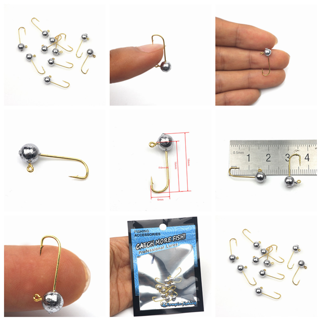 10Pcs Round Jig Head Hooks 1g 2g 3g Bass Fishing Gold Hook for Soft Lure