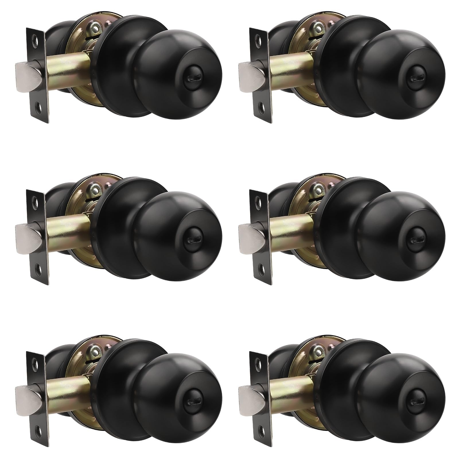 Knobonly 6 Pack Privacy Door Knobs Matte Black, Keyless Door Knobs Interior f...