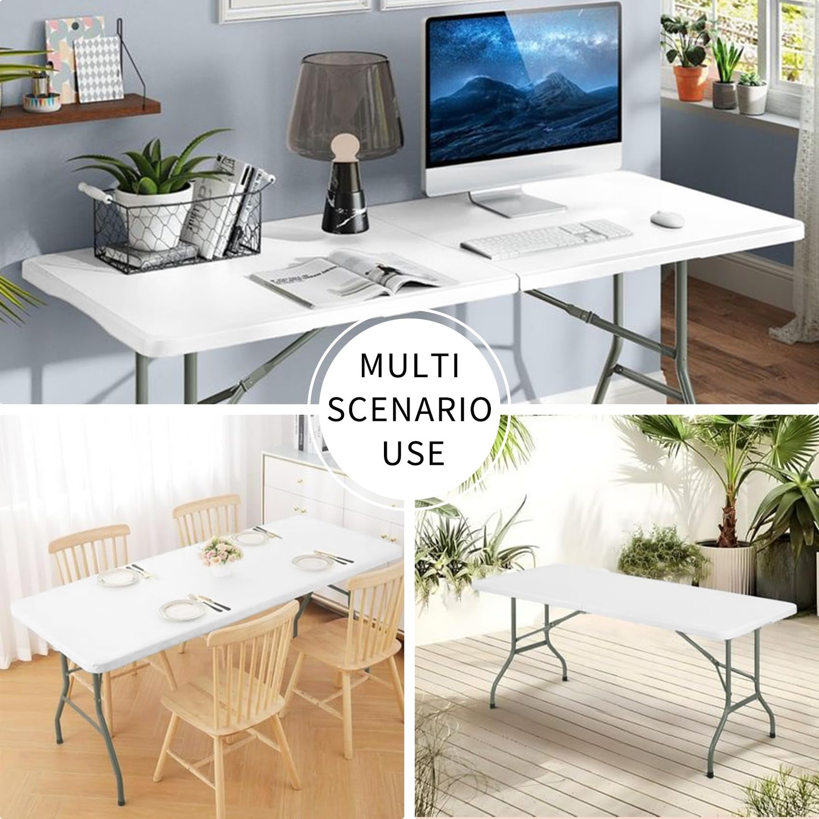 Set of 2 Folding Tables with Carrying Handle Lightweight Rectangular Portable...