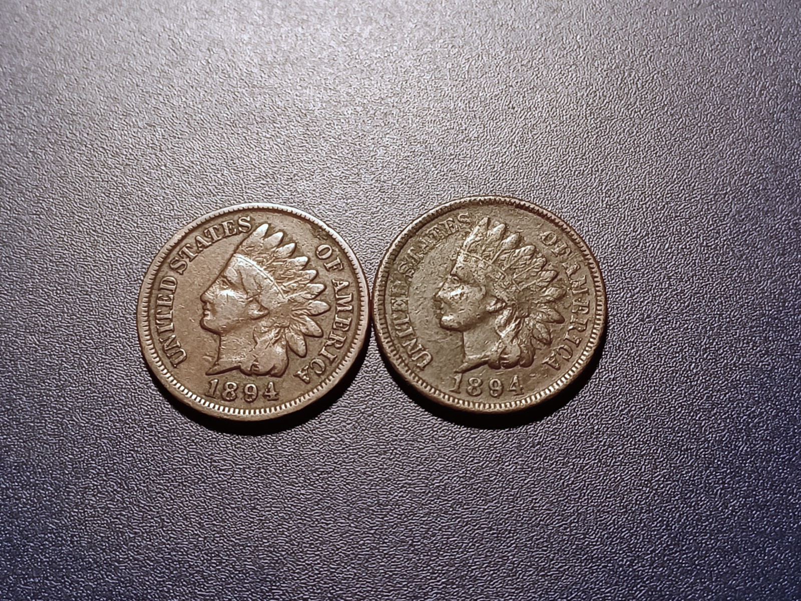 Lot of (2) Mid-grade 1894 Indian Head Cents