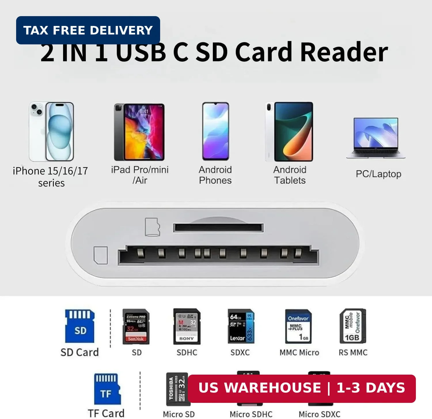 USB C SD Card Reader for iPhone 17/16/15 Series, USB-C to SD/Micro SD Memory Car