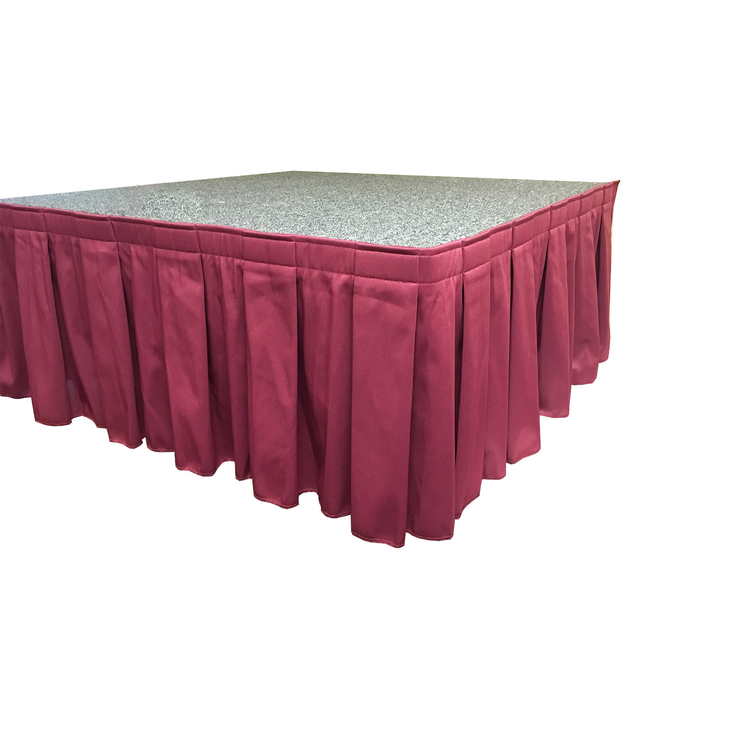CLOSEOUT! Stage Skirting 16" High Burgundy Box Pleat Flame Retardant Polyester.