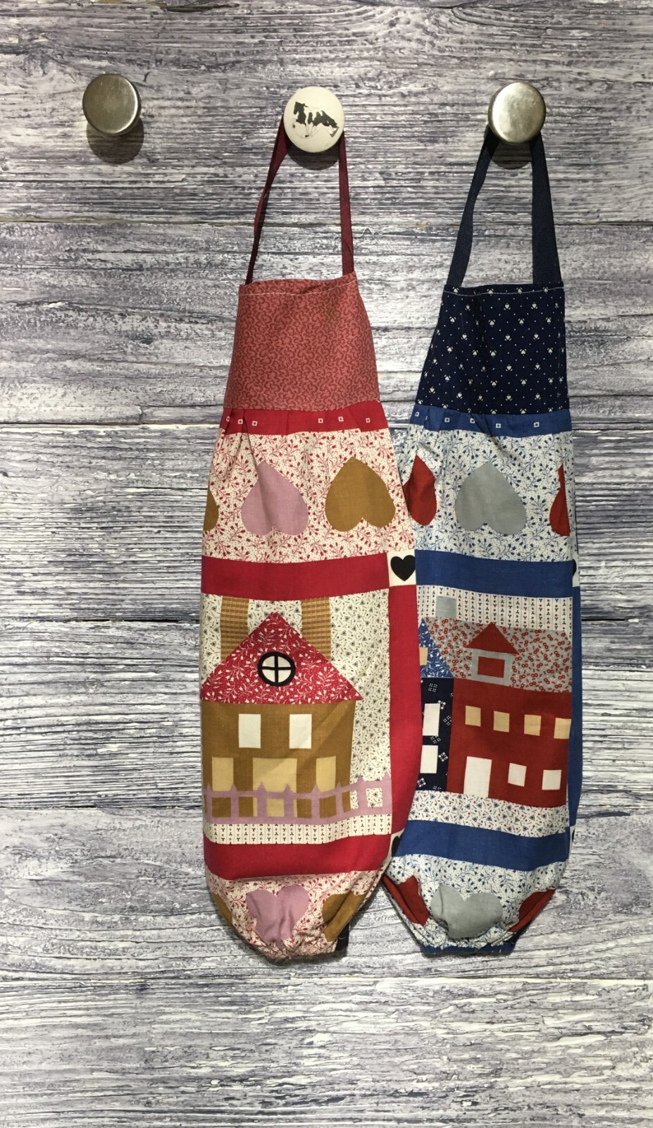 Plastic Grocery Bag Rag Sock Holder Home Sweet Home Calico Quilt Homes Hearts
