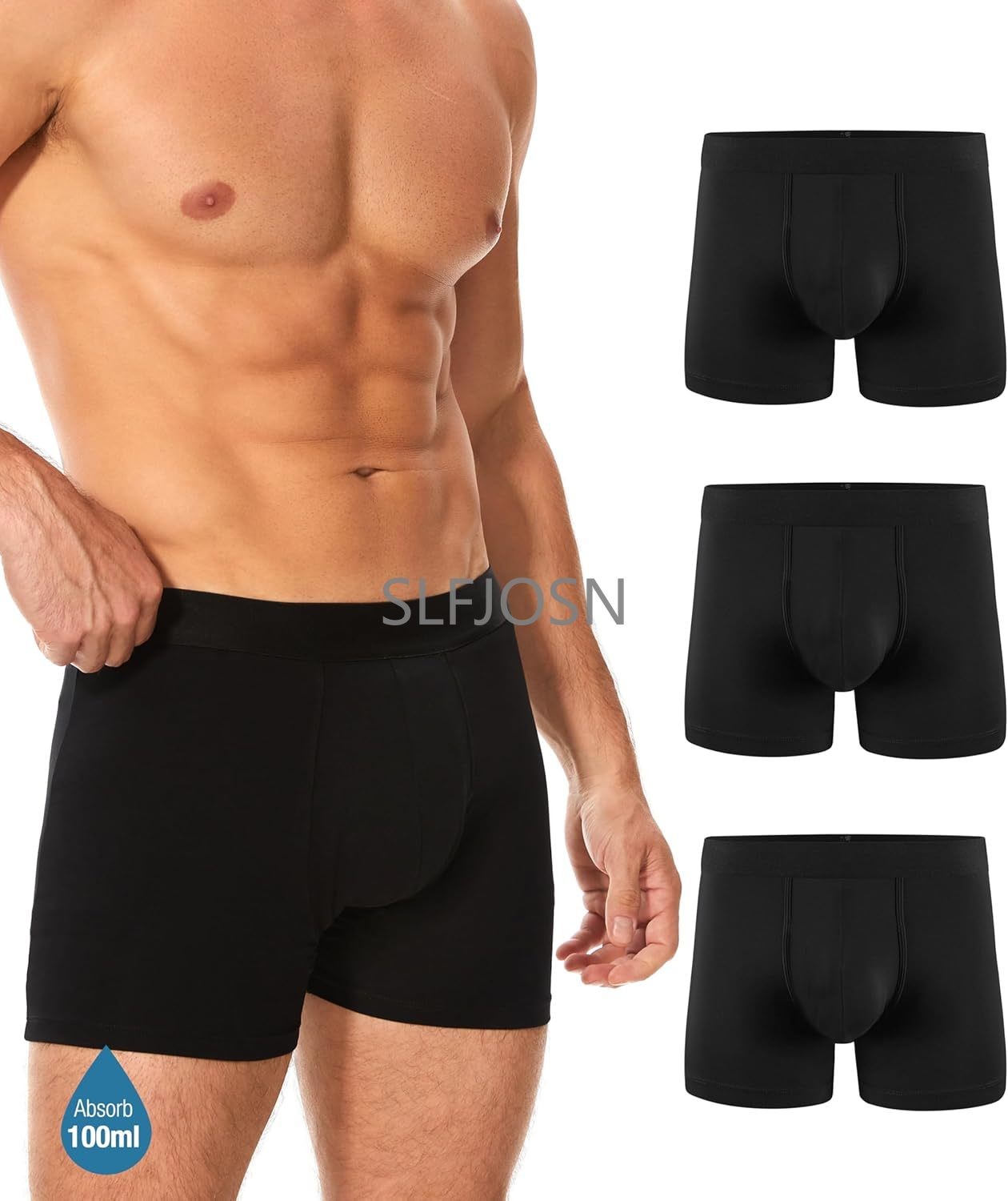 3PCS Men Incontinence Underwear Leak Proof Washable Reusable Cotton Boxer Brief