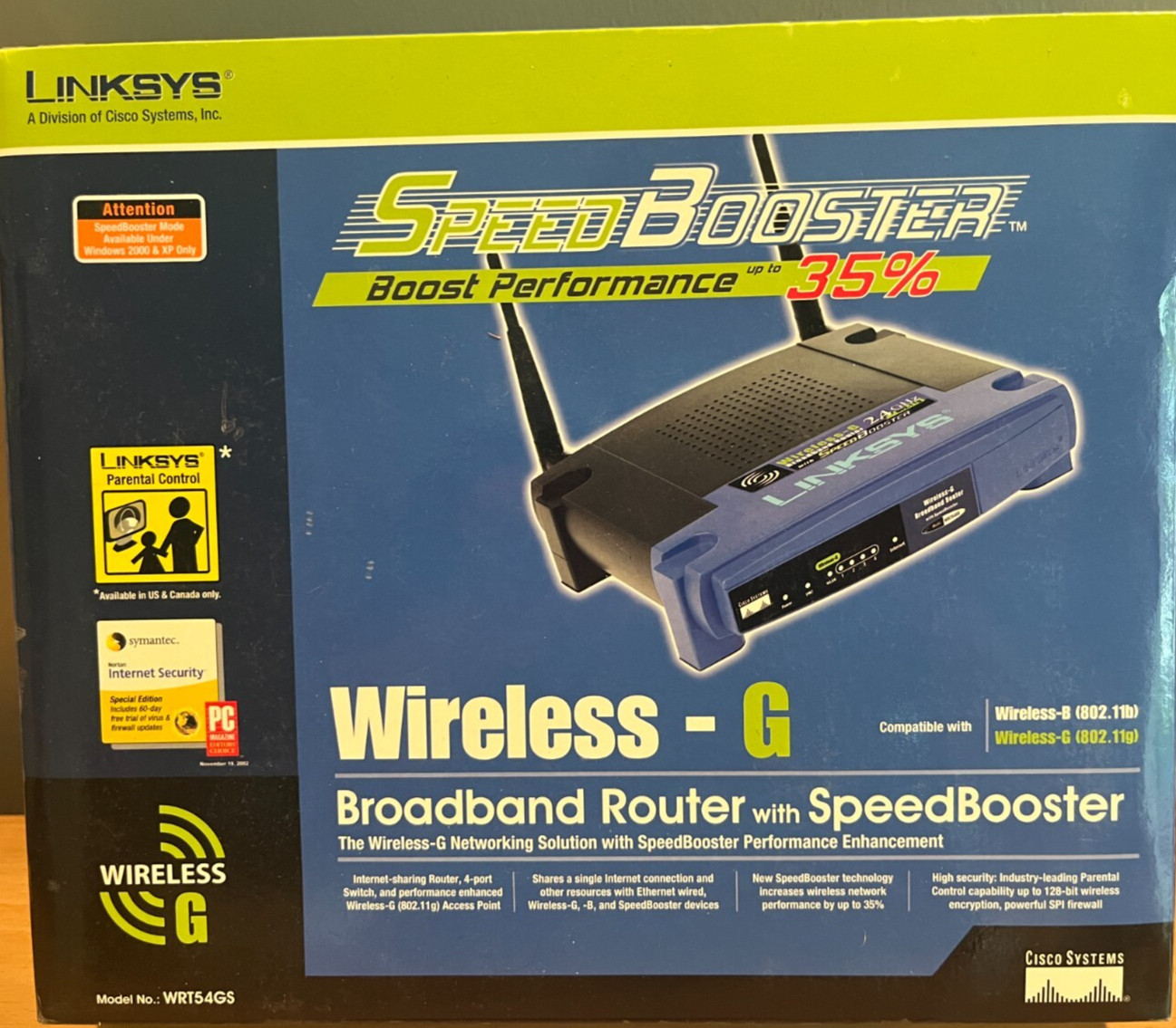 Linksys Wireless-G Broadband Router with SpeedBooster Model No. WRT54GS